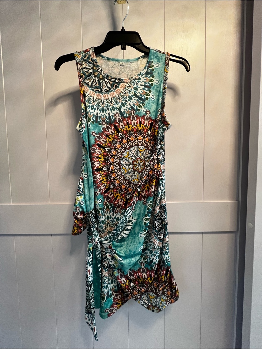 Sleeveless Turquoise Mandala Tie-Side Summer Dress